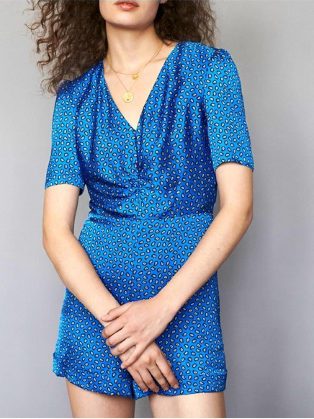 Maje Blue Printed V-Neck Romper